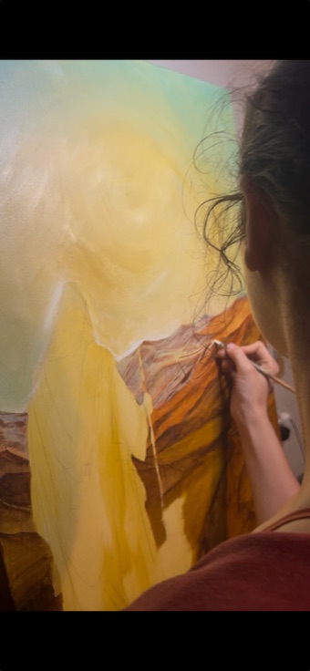 Working into a canyon painting