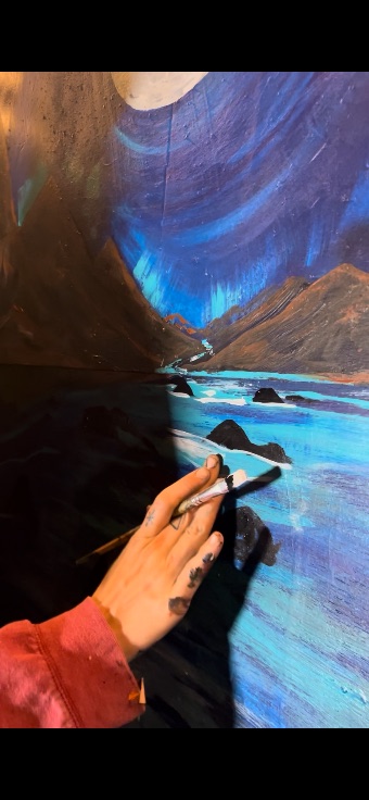 Detail of a moonlit cove in progress